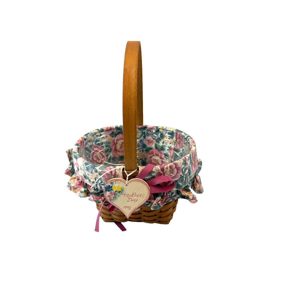 1993 Longaberger Mother's Day Basket‎ w/Floral Liner & Protector 8.5L x 8W x 6H